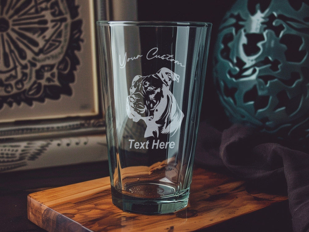 Personalized Pit Bull Pint Glass: Custom Laser-Engraved Dog Lover Gift
