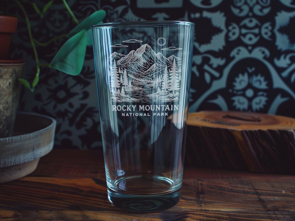 Rocky Mountain National Park Pint Glass: Colorado Souvenir Beer Glass