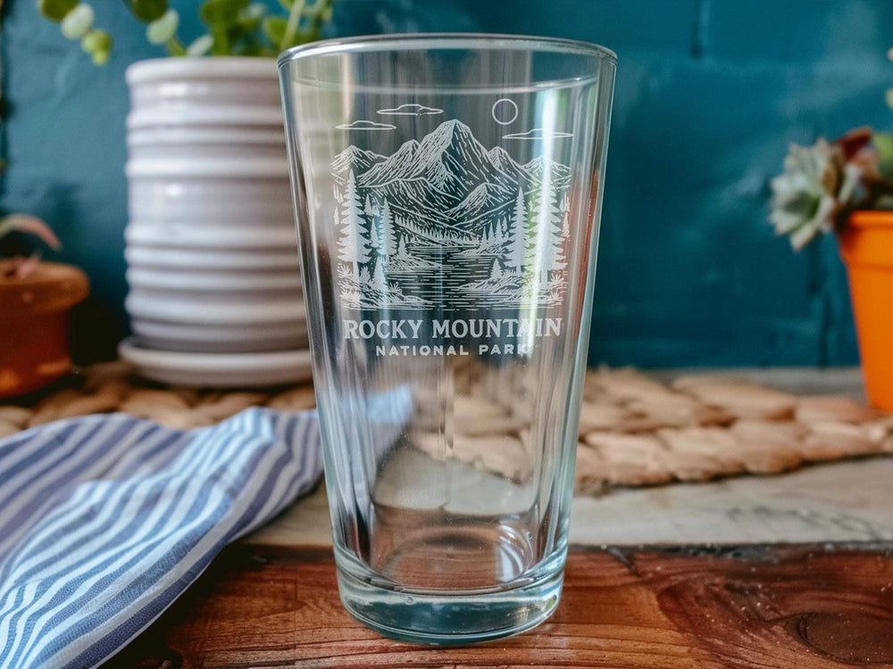 Rocky Mountain National Park Pint Glass: Colorado Souvenir Beer Glass