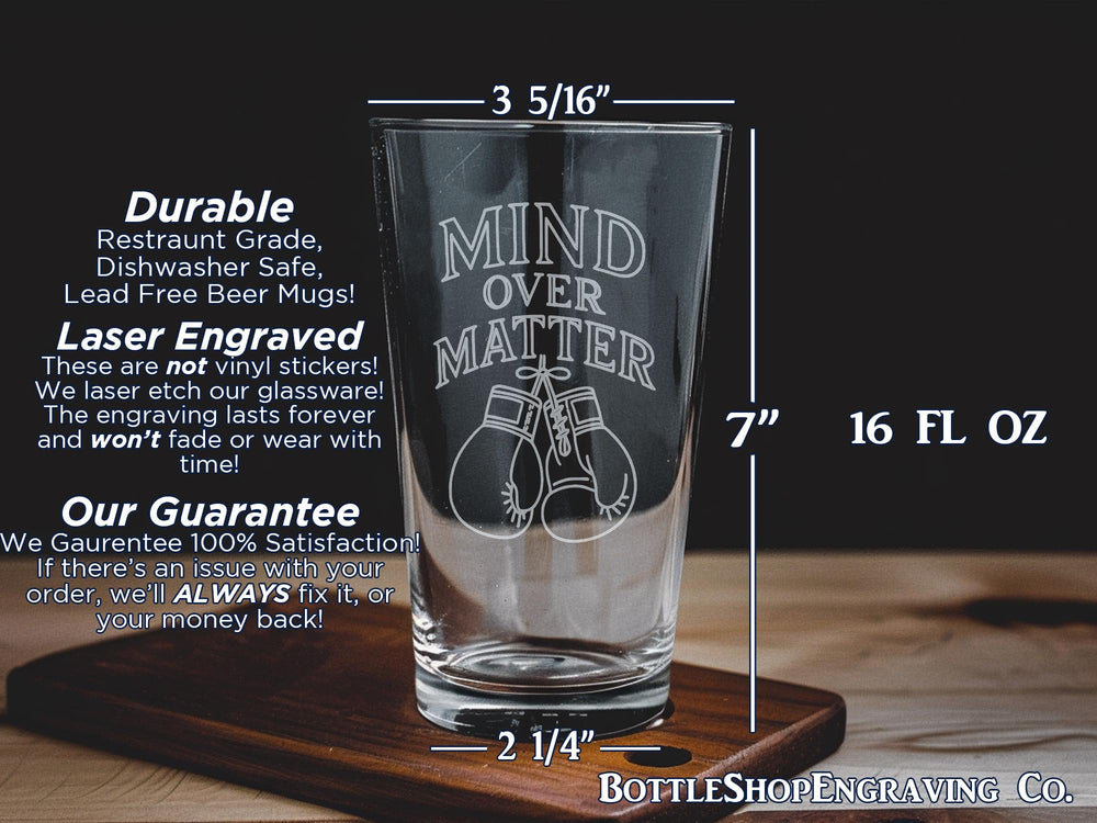 Engraved Boxing Gloves Pint Glass: Motivational Gift for Athletes