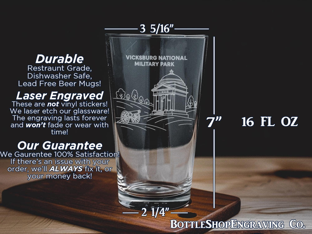 Vicksburg National Military Park Pint Glass – Civil War Battlefield Scene Souvenir Drinkware Gift