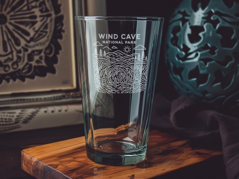 Wind Cave National Park Pint Glass – Featuring Scenic Caves, Pine Forests, and Wildlife Design