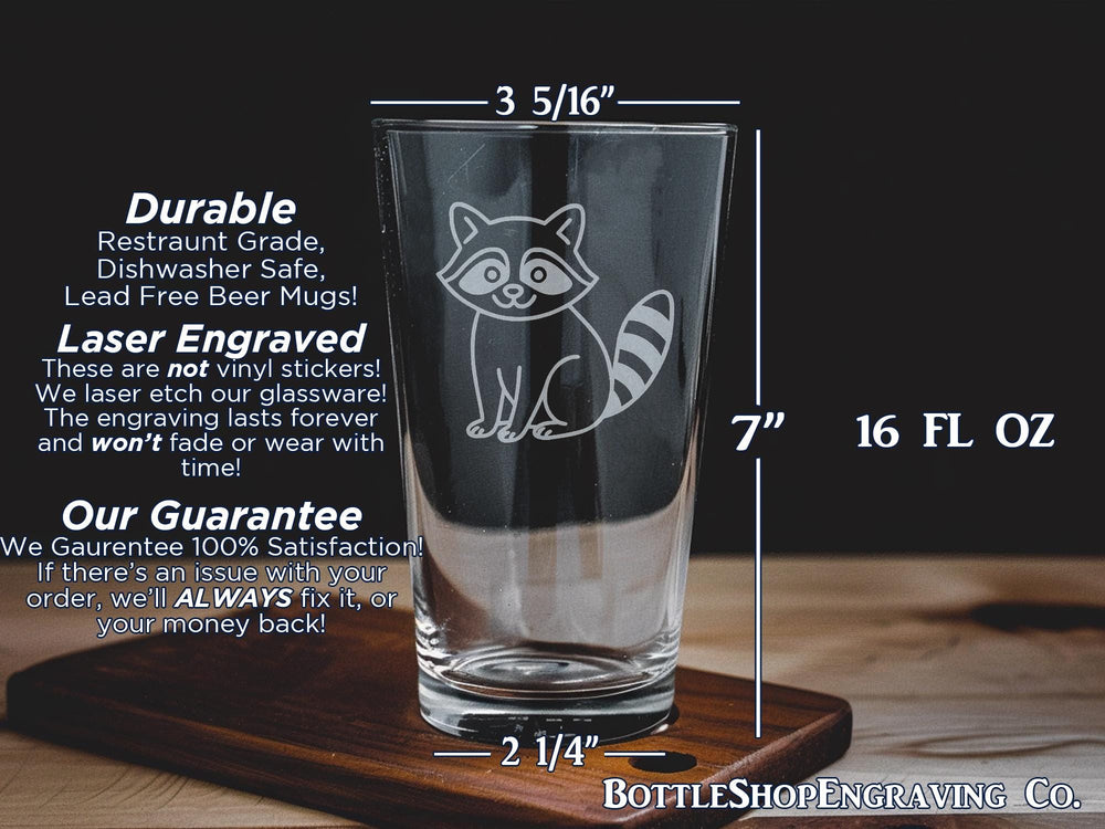 Quirky Raccoon Pint Glass: Funny Woodland Animal Beer Gift
