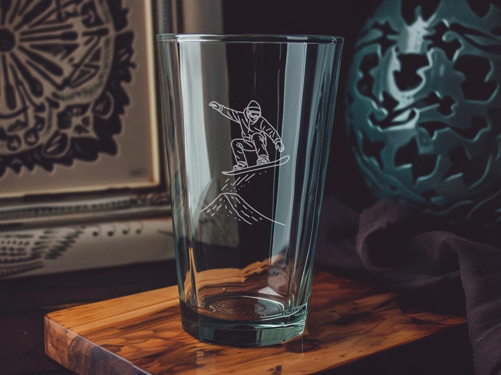 Snowboarder Pint Glass: Laser Engraved Winter Sports Gift