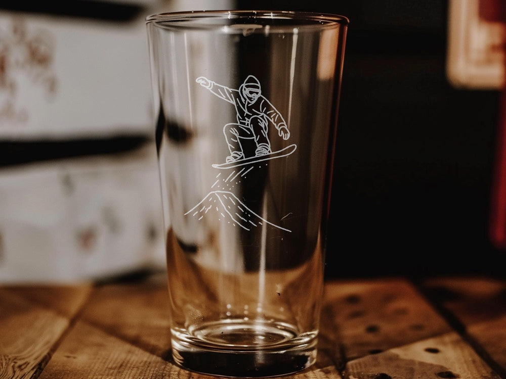 Snowboarder Pint Glass: Laser Engraved Winter Sports Gift