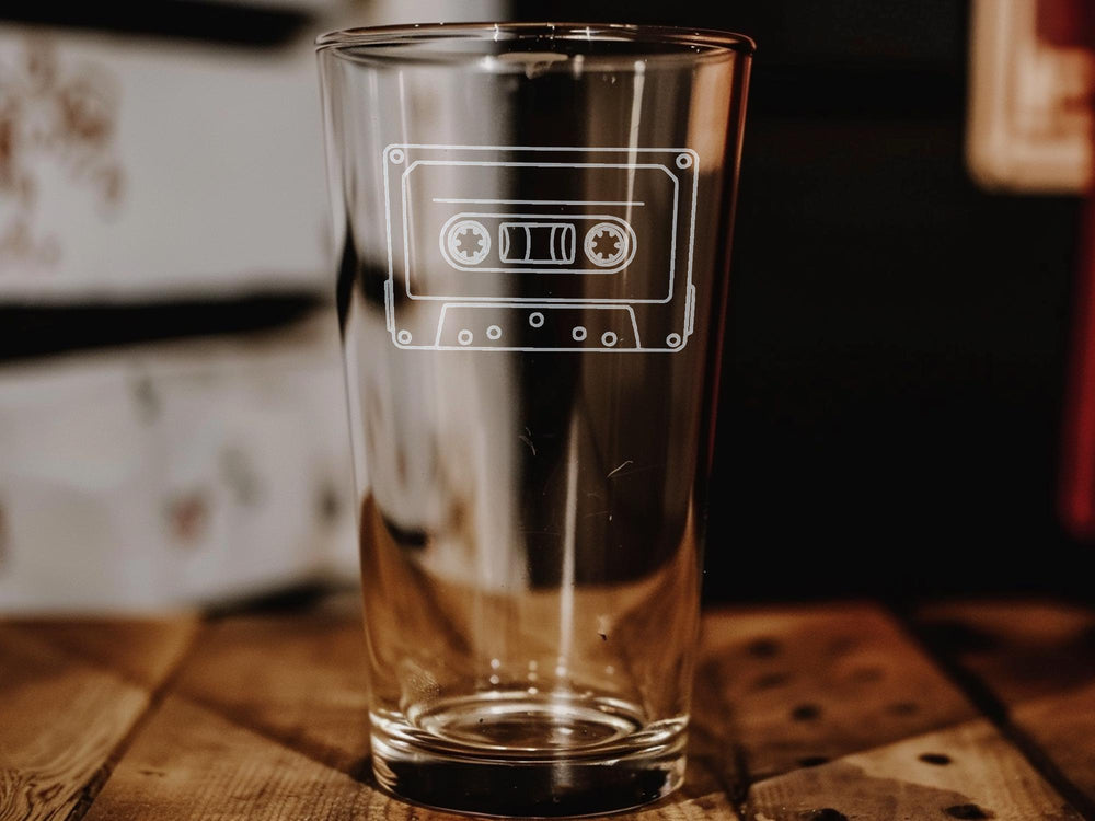 Retro Cassette Tape Pint Glass: 80s Mixtape Barware