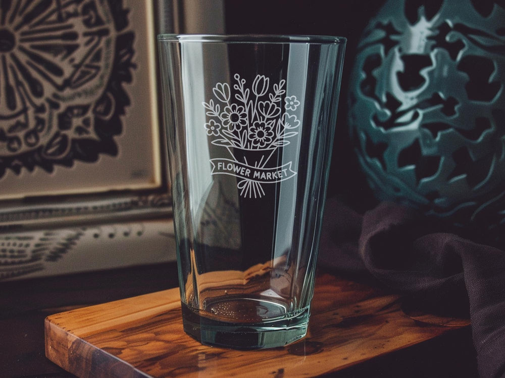 Flower Market Pint Glass: Hand-Drawn Floral Bouquet