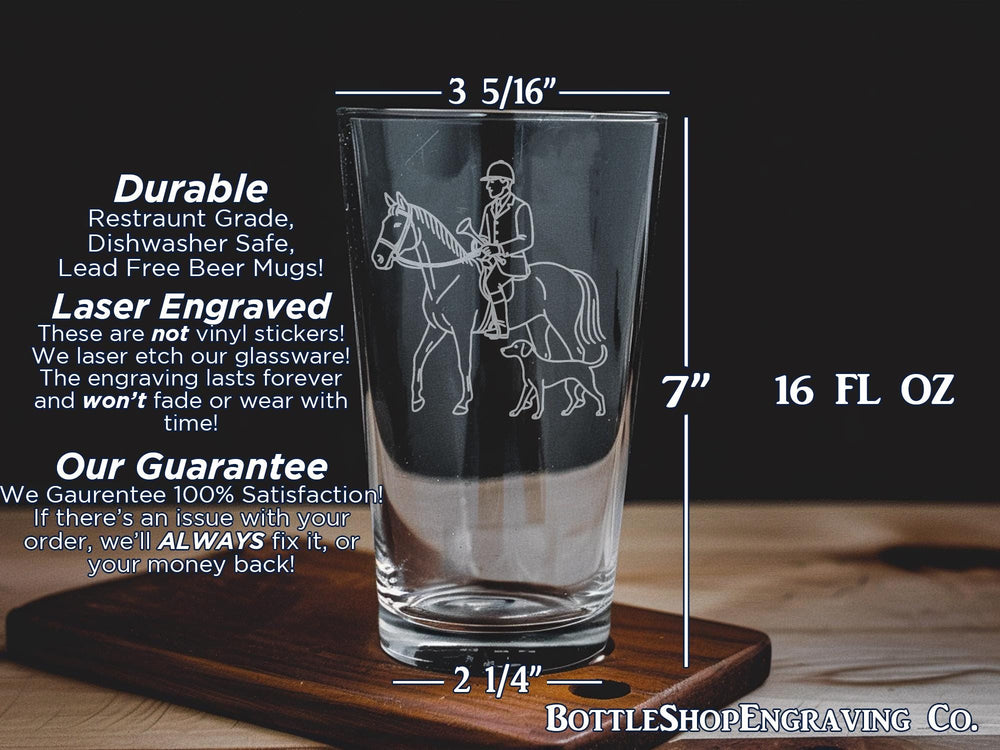 Equestrian Horse Pint Glass: Engraved Barware, Horse Lover Gift