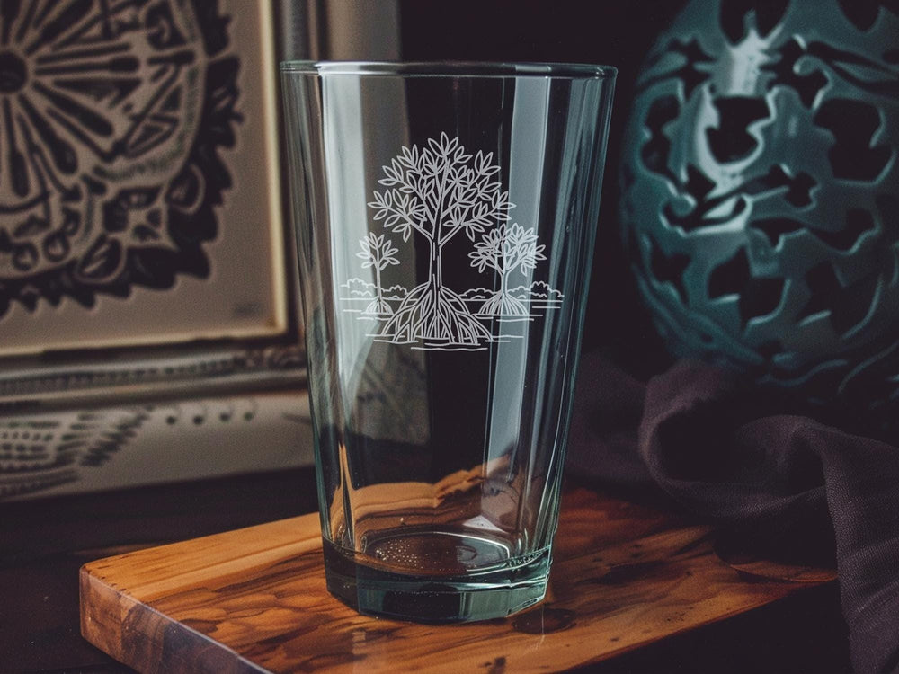 Mangrove Forest Pint Glass: Coastal Wetland Design, Nature Lover Gift
