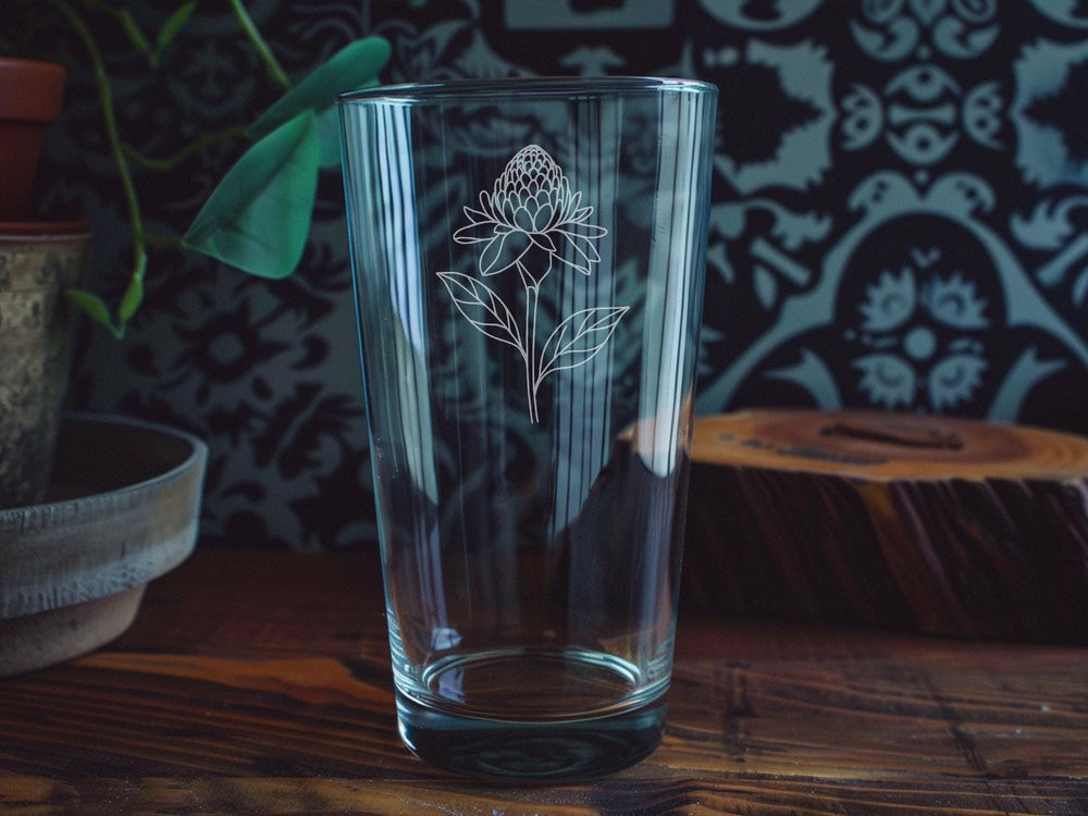 Torch Ginger Flower Pint Glass: Botanical Floral Design Drinkware