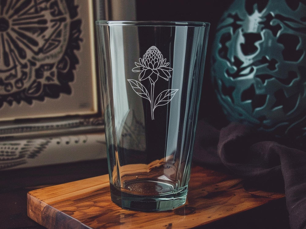 Torch Ginger Flower Pint Glass: Botanical Floral Design Drinkware