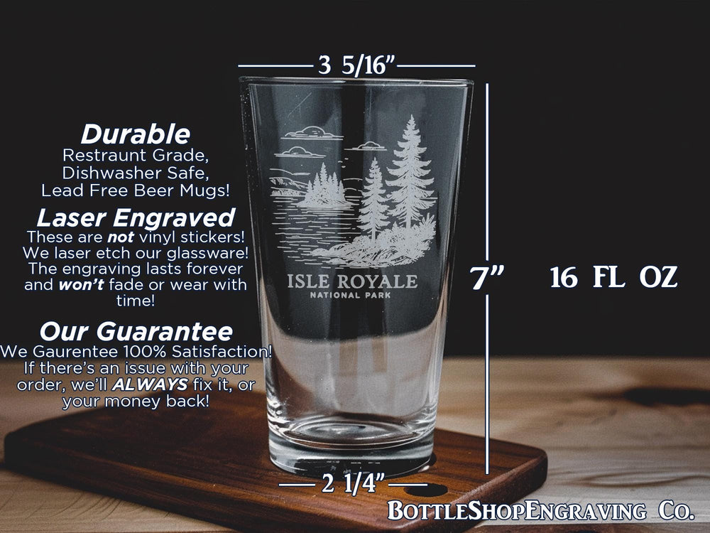 Isle Royale National Park Pint Glass: Lake Superior, Moose, Hiking