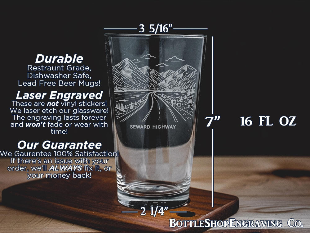 Seward Highway Scenic Alaska Pint Glass – Mountain Road Landscape Souvenir Drinkware Gift