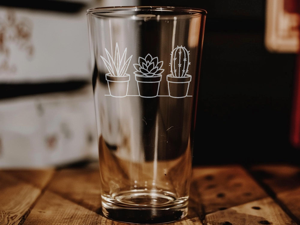Laser Engraved Succulent Pint Glass – Plant Lover Gift, Beer Glass