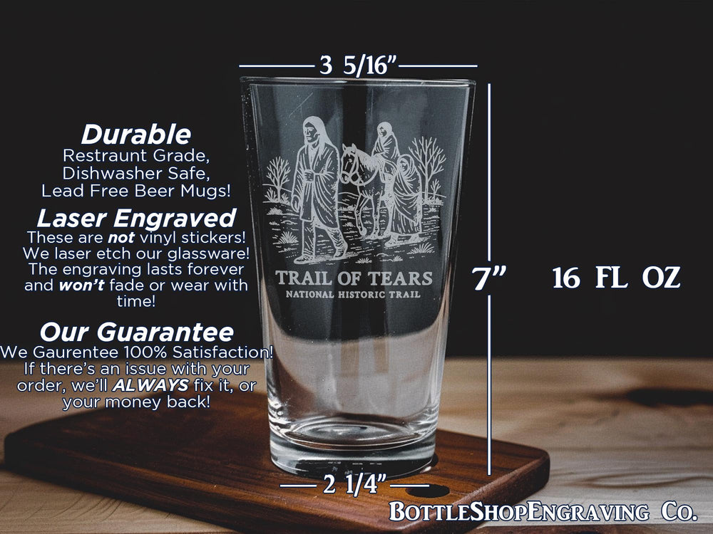 Trail of Tears Pint Glass: Commemorative Native American Heritage Design
