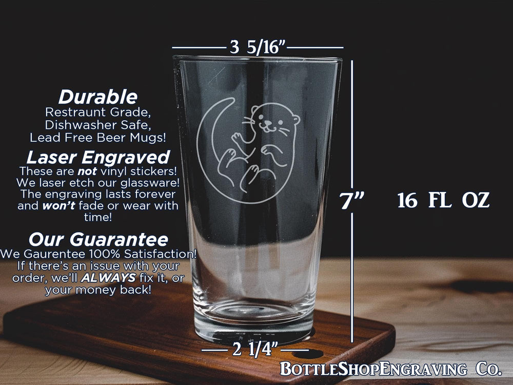 Playful Otter Pint Glass: Laser Engraved Beer Glass, Animal Lover Gift