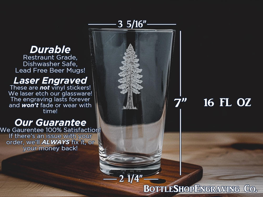 Redwood Forest Pint Glass: Sequoia Sempervirens Beer Glass
