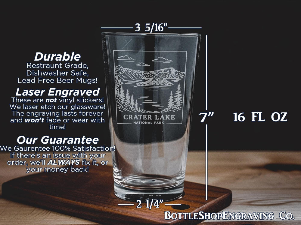 Crater Lake National Park Pint Glass – Scenic Oregon Landscape Souvenir Drinkware – Nature Lover Gift