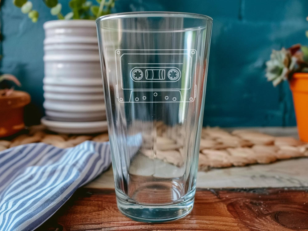 Retro Cassette Tape Pint Glass: 80s Mixtape Barware