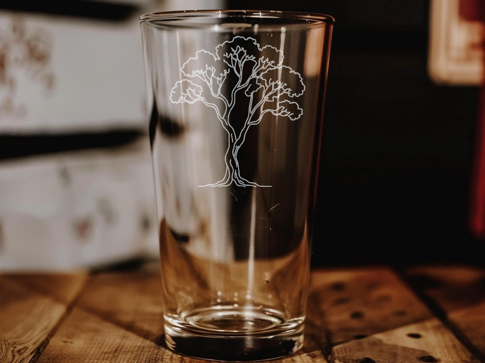 Ghost Gum Tree Pint Glass: Australian Outback Eucalyptus Barware