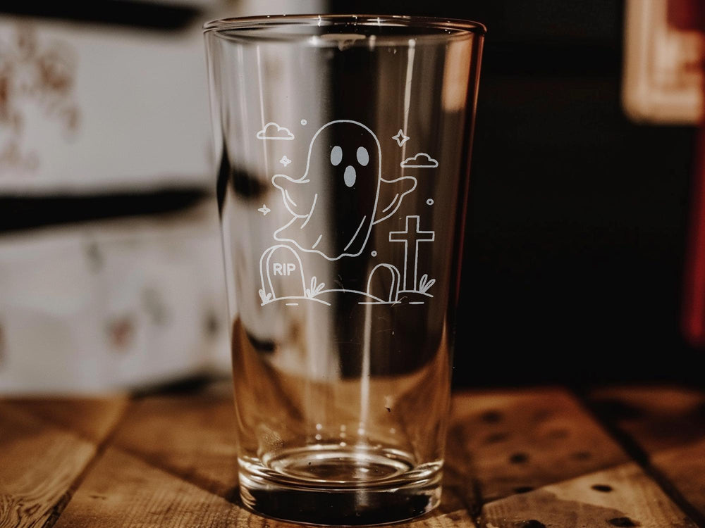 Spooky Ghost Graveyard Pint Glass - Halloween Barware Gift