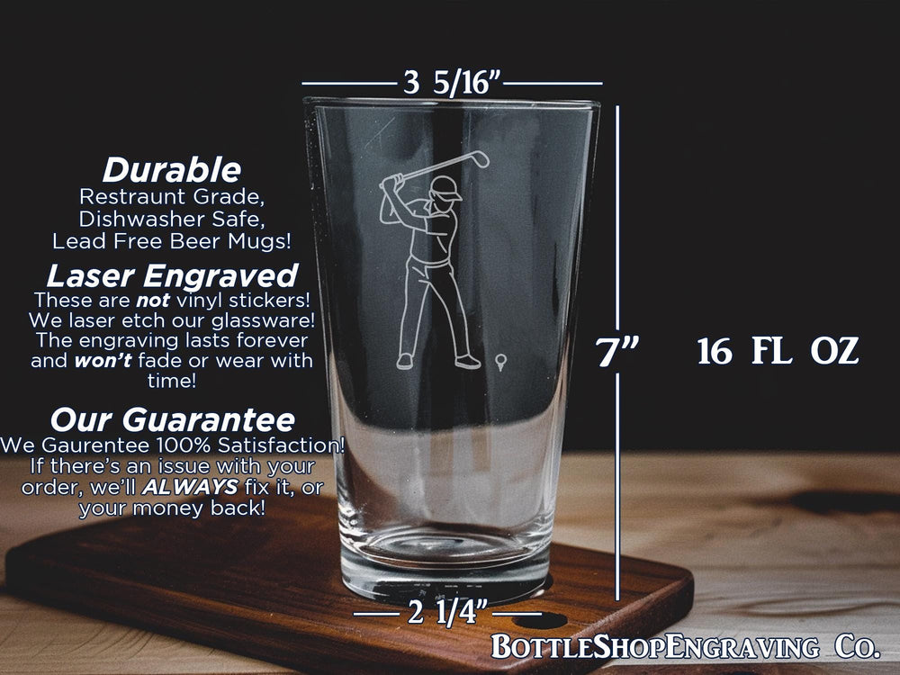 Golfing Scene Pint Glass: Laser Engraved Sports Lover Gift