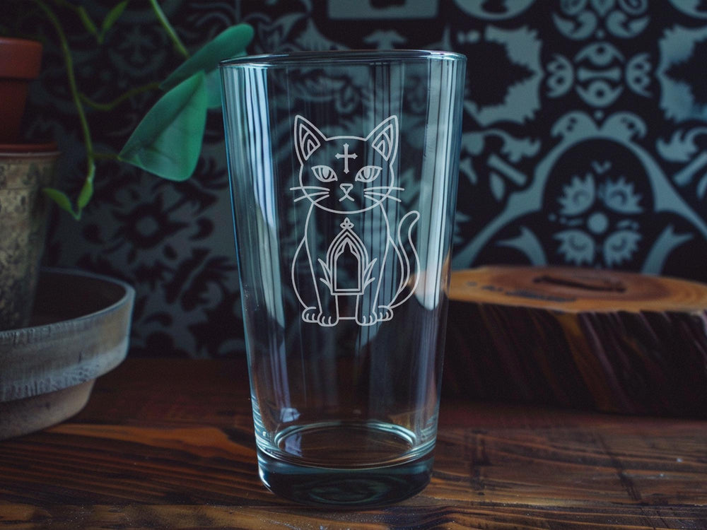 Gothic Cat Pint Glass: Witchy Occult Beer Glass