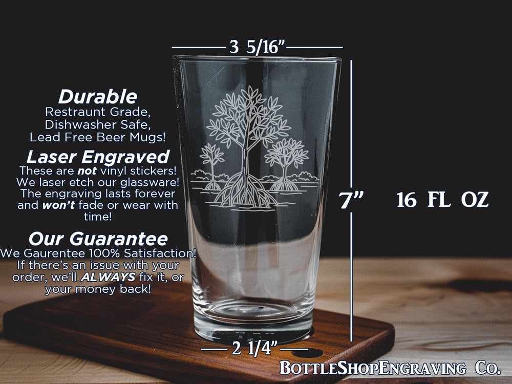 Mangrove Forest Pint Glass: Coastal Wetland Design, Nature Lover Gift