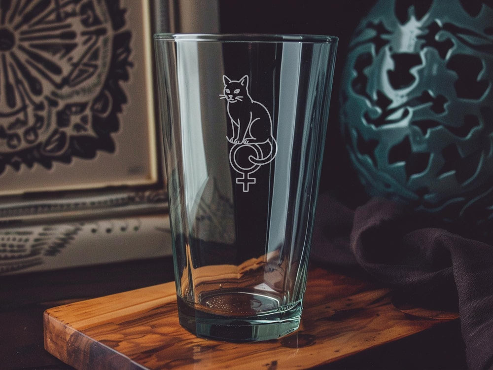 Mercury Cat Pint Glass: Mythical Feline Astrology Gift