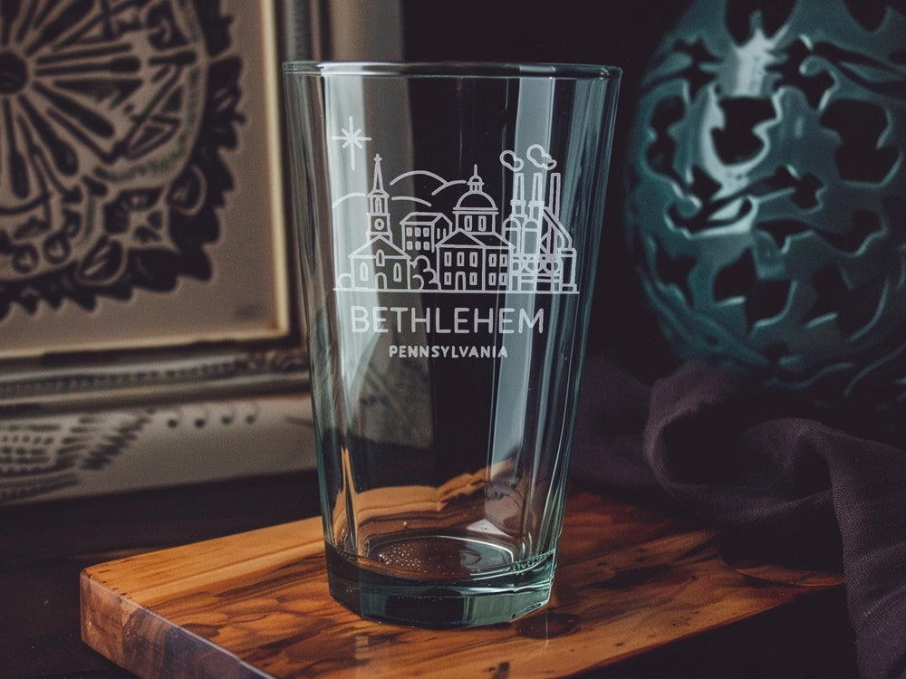 Bethlehem Pennsylvania Pint Glass – Historic SteelStacks, City Skyline, Lehigh Valley Landmark Souvenir Glassware