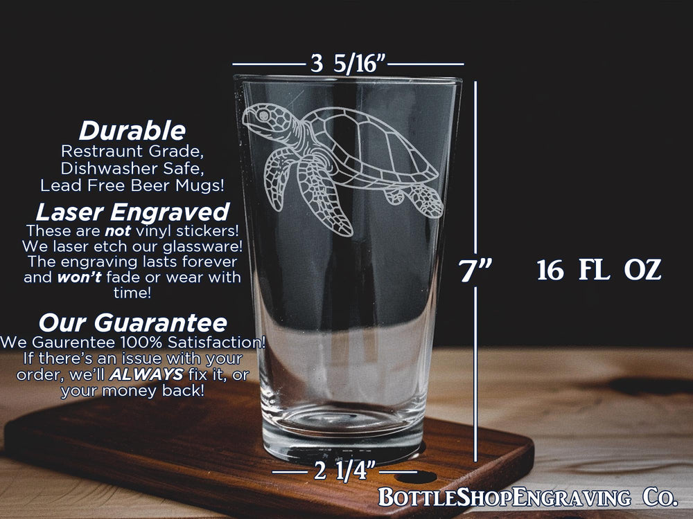 Loggerhead Sea Turtle Pint Glass – Ocean Wildlife Glassware Featuring Endangered Sea Turtle Design