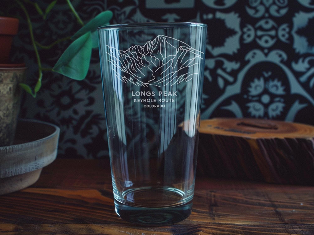 Longs Peak Keyhole Route Colorado Pint Glass – Mountain Hiking Trail Souvenir – Colorado Fourteener Gift for Hikers