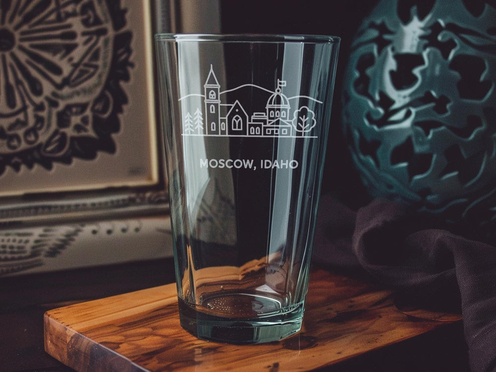 Moscow Idaho Pint Glass – Featuring Iconic City Landmarks, Scenic Views, and Local Charm