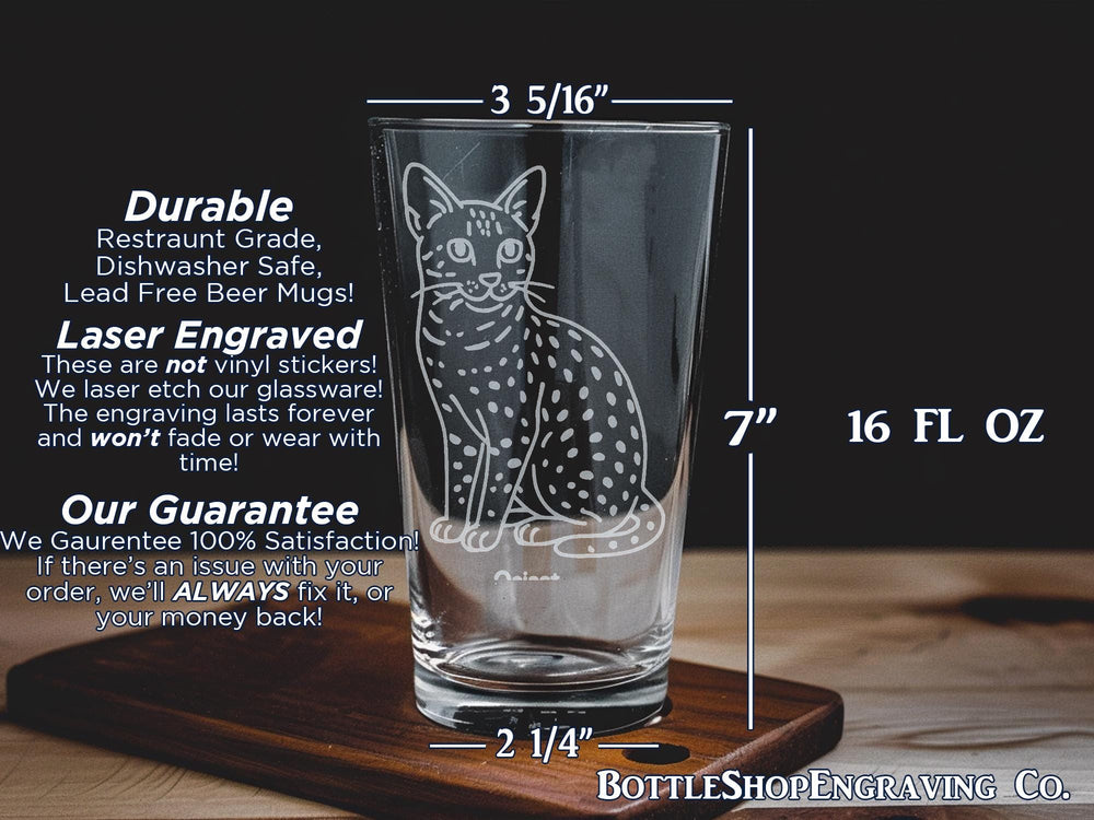 Ocicat Cat Pint Glass – Cute Spotted Ocicat Design for Cat Lovers and Pet Owners – Unique Feline Barware Gift