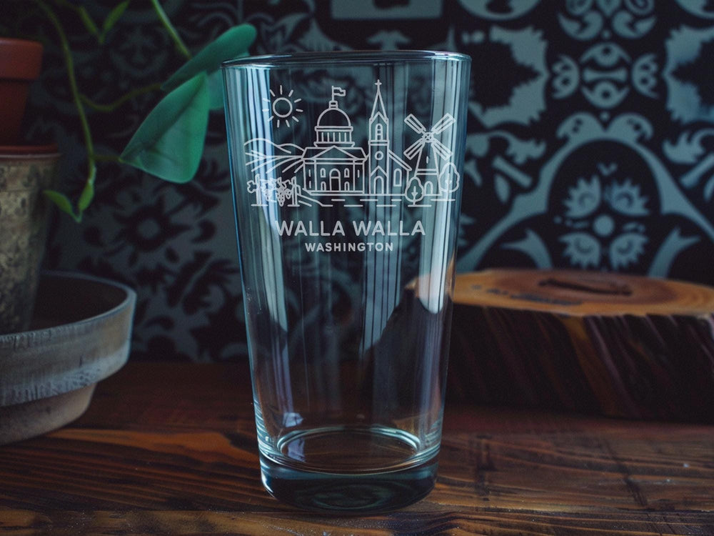 Walla Walla Washington Pint Glass – Scenic City Landmarks and Pacific Northwest Souvenir Drinkware