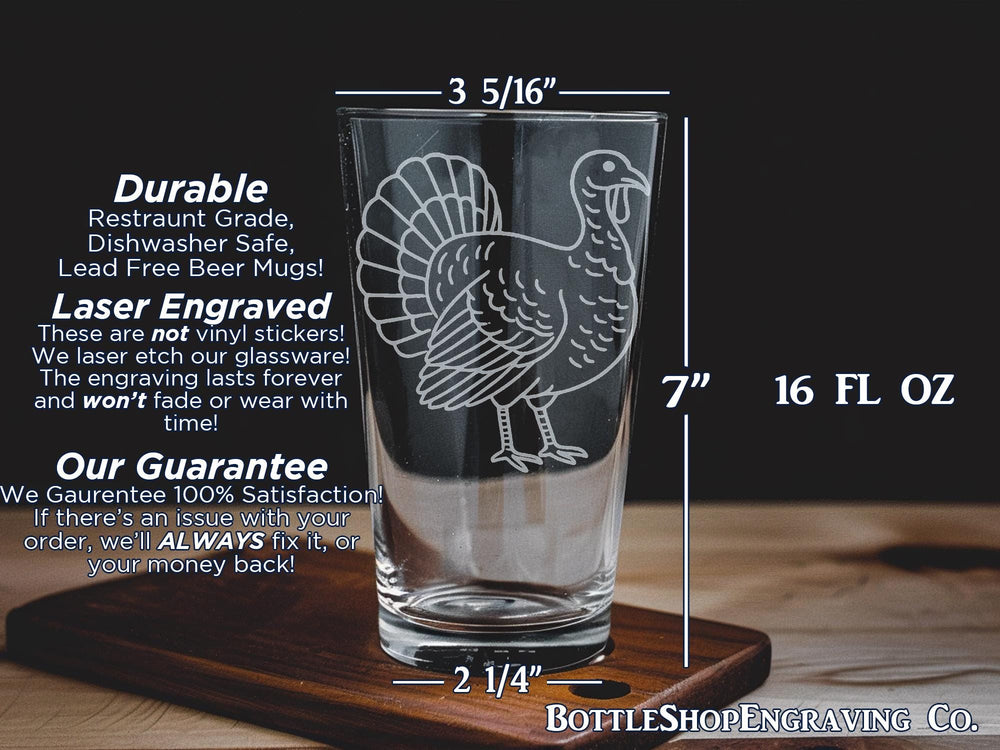 White Holland Turkey Pint Glass – Farmhouse Turkey Drinkware – Heritage Breed Turkey Glass – Rustic Poultry Barware Gift