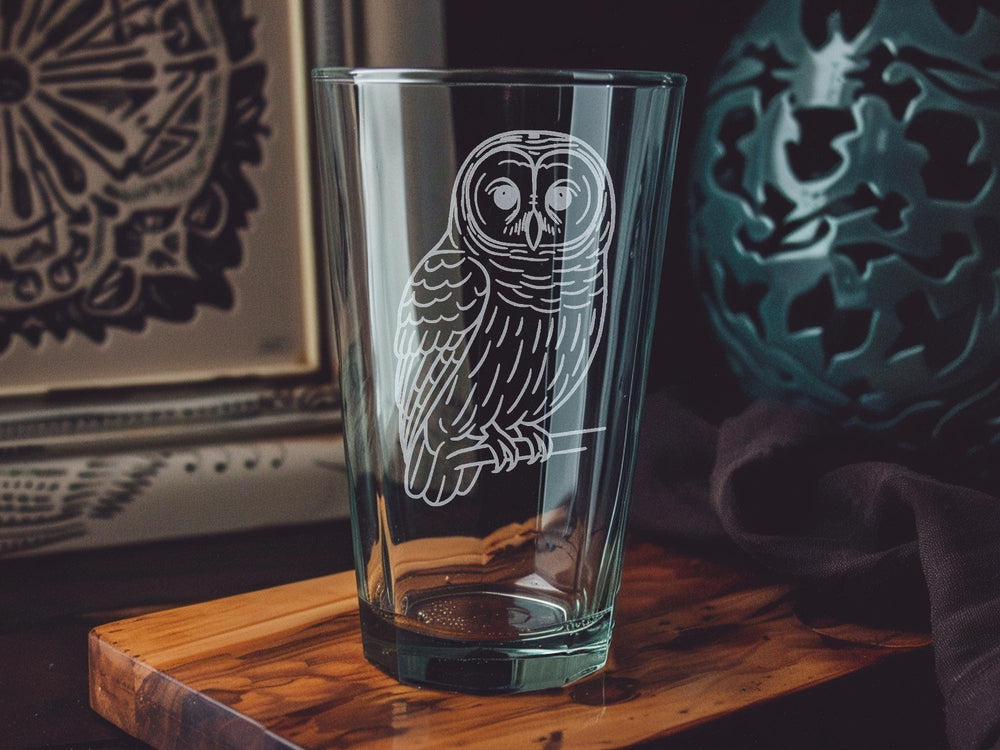 Barred Owl Pint Glass – Wildlife Bird Glassware Featuring Majestic Forest Owl Design – Nature Lover Gift