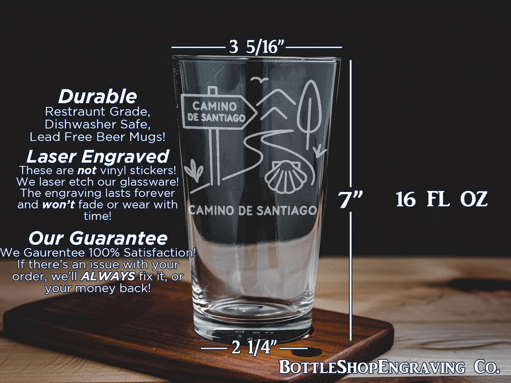 Camino de Santiago Spain Pint Glass – Iconic Pilgrimage Route Souvenir Featuring Spanish Way Design