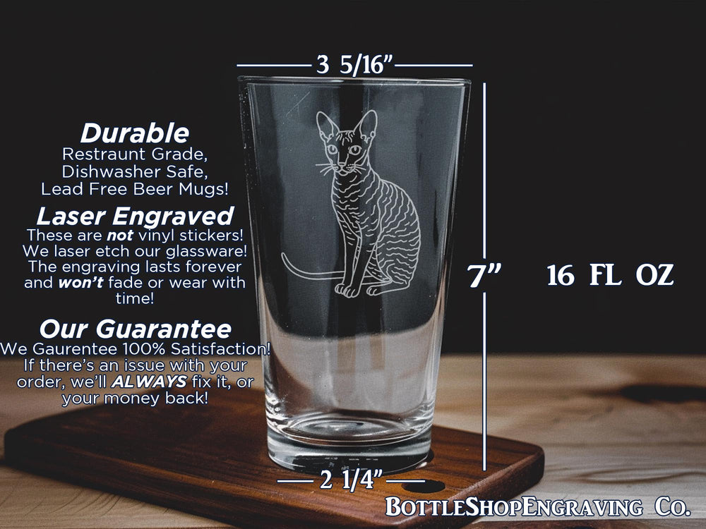 Cornish Rex Cat Pint Glass – Unique Gift for Cat Lovers, Cornish Rex Pet Glassware, Funny Cat Drinkware