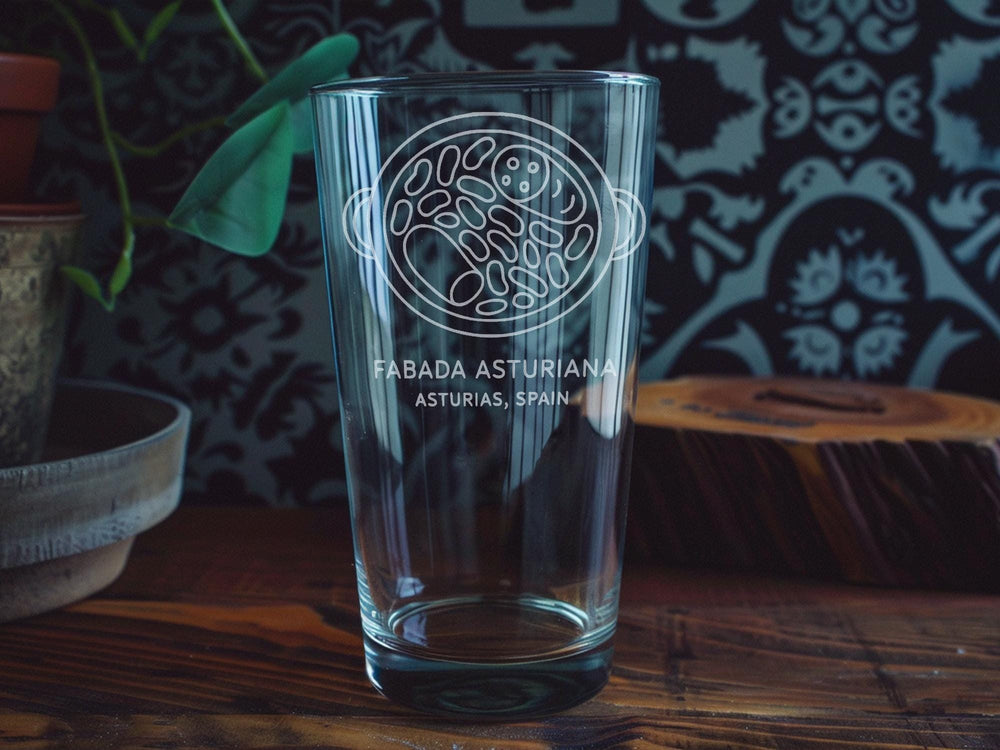 Fabada Asturiana Pint Glass – Traditional Asturias Spain Dish Design – Spanish Cuisine Collector Glassware Gift