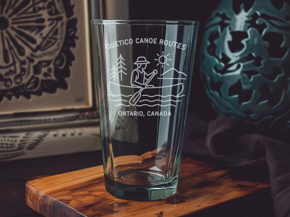Quetico Canoe Routes Ontario Canada Pint Glass – Wilderness Lake Map Design, Canoeing Gift, Canadian Outdoor Adventure Glassware