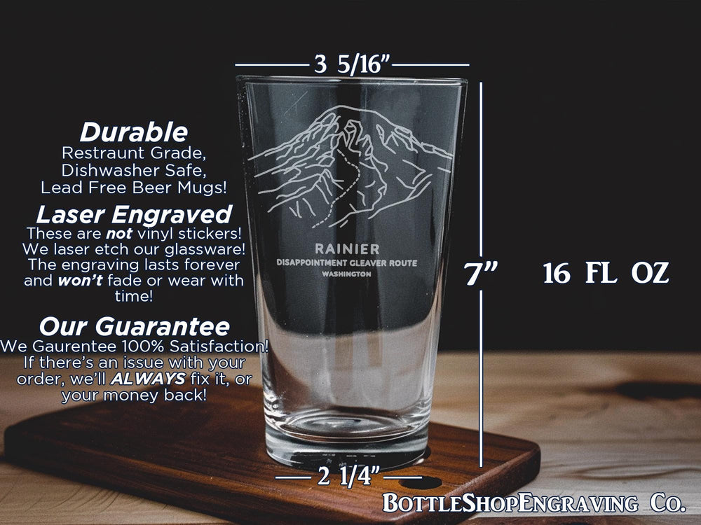 Mount Rainier Disappointment Cleaver Route Pint Glass – Washington Pu Climbing Trail Souvenir Drinkware