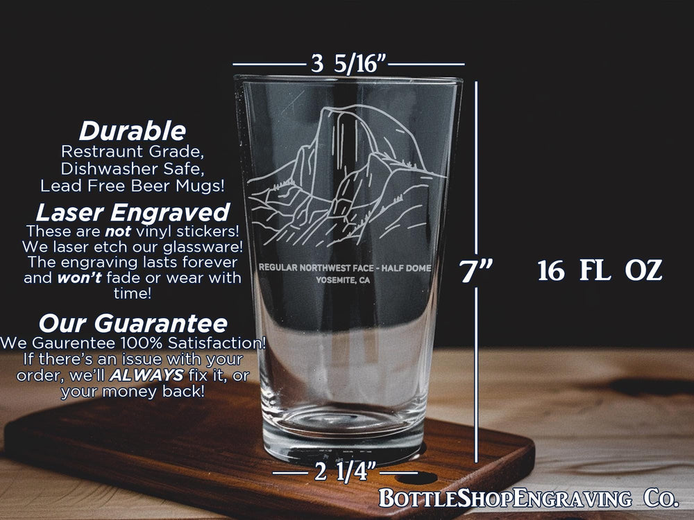 Regular Northwest Face Half Dome Yosemite California Climbing Route Pure Pint Glass – Mountain Adventure Gift