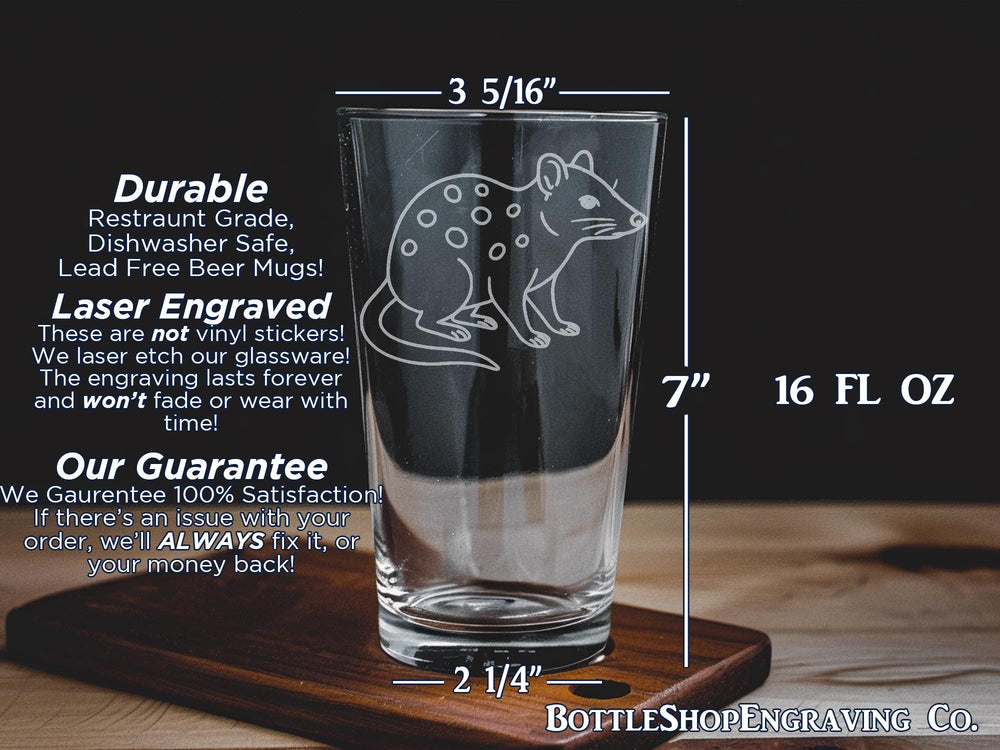 Western Quoll Pint Glass – Unique Australian Wildlife Glass Featuring Native Marsupial Design