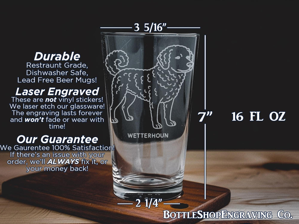 Wetterhoun Dog Pint Glass – Frisian Hunting Dog Design on Beer Glass – Unique Gift for Dog Lovers and Pet Owners