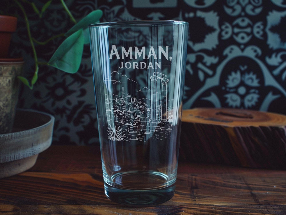 Amman Jordan Pint Glass, Amman City Souvenir Beer Glass, Jordan Travel Gift, Middle East Landmark Drinkware
