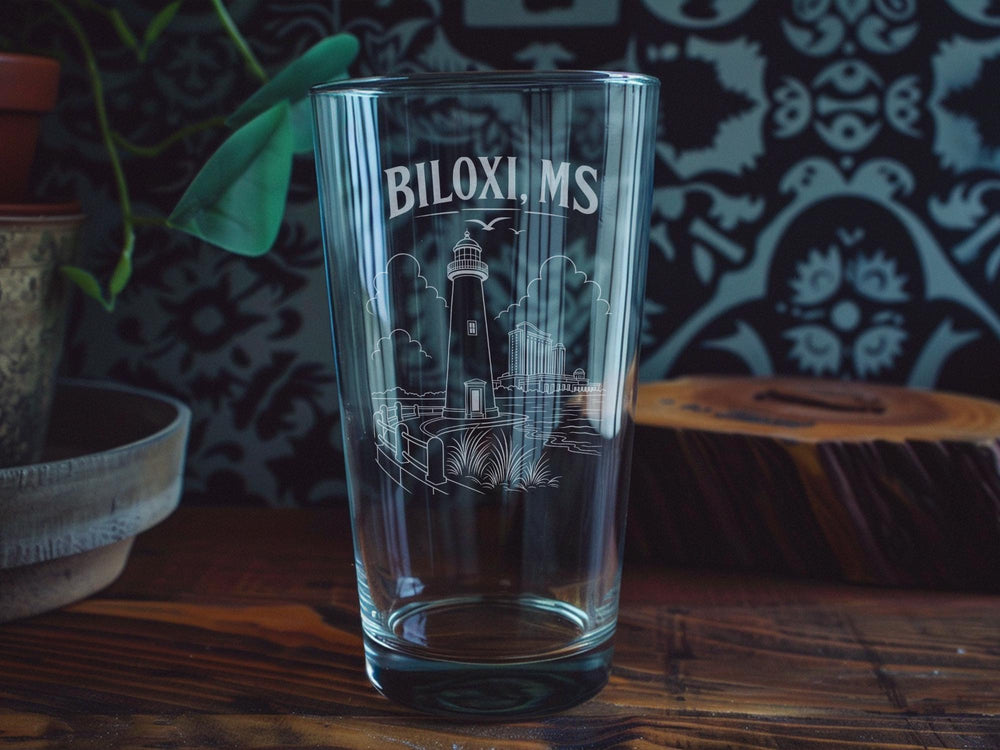 Biloxi MS Pint Glass, Biloxi Mississippi Souvenir Beer Glass, Gulf Coast Vacation Keepsake Drinkware Gift
