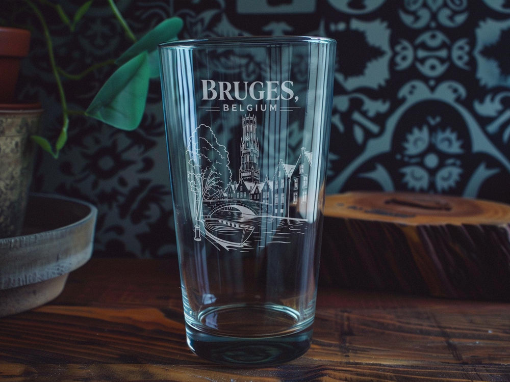 Bruges Belgium Pint Glass Souvenir Drinking Glass Brugge Travel Gift Belgian City Landmark Glassware