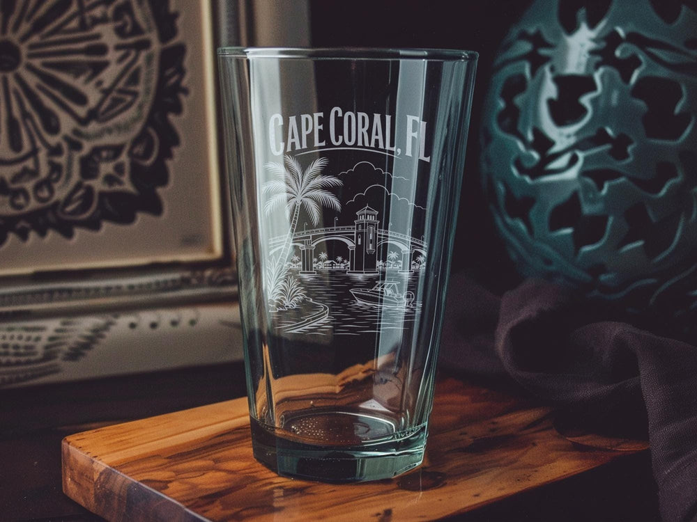 Cape Coral FL Pint Glass, Cape Coral Florida Souvenir Beer Glass, Cape Coral City Travel Gift, Florida Vacation Barware
