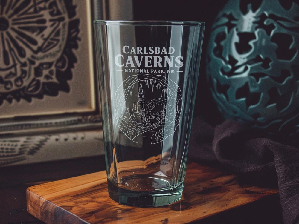 Carlsbad Caverns National Park NM Pint Glass, New Mexico Souvenir Drinkware, Cavern Cave Landmark Glass, Park Gift